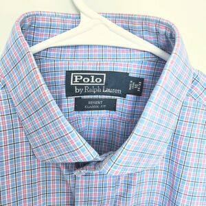 Men's Polo by Ralph Lauren Regent Classic Fit Pink and Blue Button Up, Sz 32/33